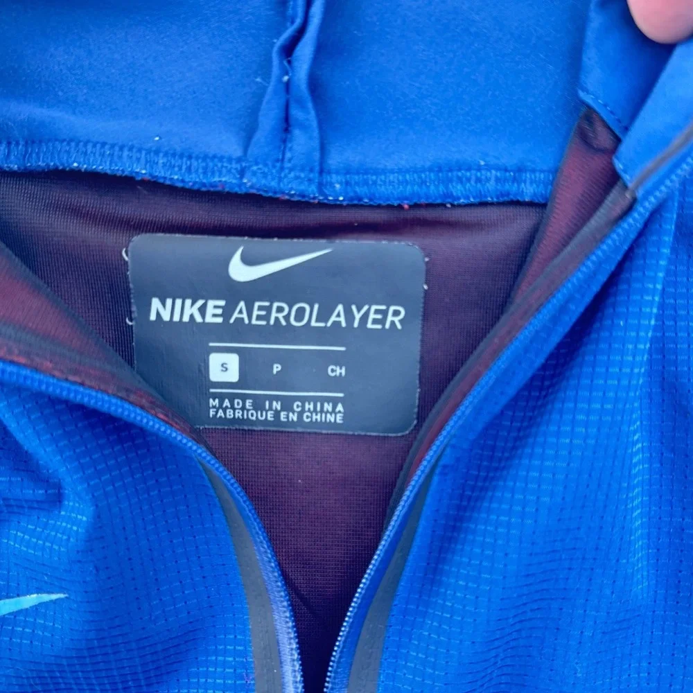 Nike AeroLayer Mens Running Top Blue 1/4 Zip Long Sleeve Thumbholes Small